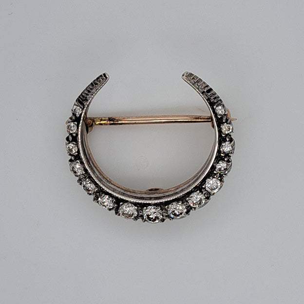 Edwardian Antique 0.80ct Old Cut Diamond Crescent Moon Brooch
