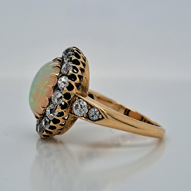 Antique Opal and Old Cut Diamond Cluster Engagement Ring