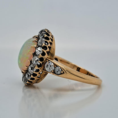 Antique Opal and Old Cut Diamond Cluster Engagement Ring