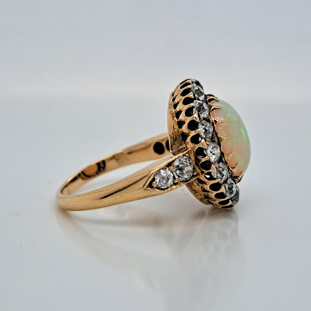 Antique Opal and Old Cut Diamond Cluster Engagement Ring