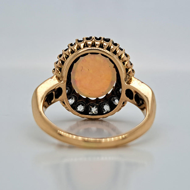 Antique Opal and Old Cut Diamond Cluster Engagement Ring