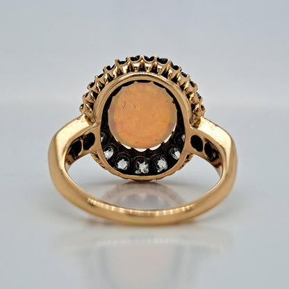 Antique Opal and Old Cut Diamond Cluster Engagement Ring