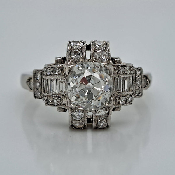 Art Deco Old Mine Cut Diamond Cluster Engagement Ring