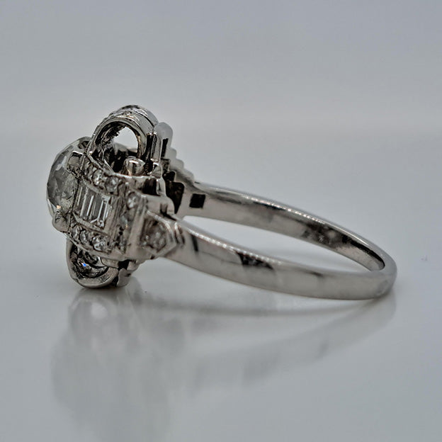 Art Deco Old Mine Cut Diamond Cluster Engagement Ring