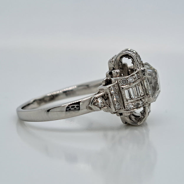 Art Deco Old Mine Cut Diamond Cluster Engagement Ring