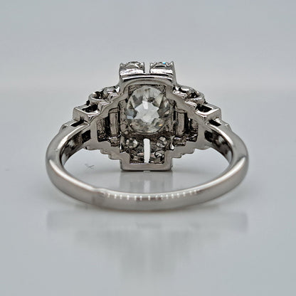 Art Deco Old Mine Cut Diamond Cluster Engagement Ring
