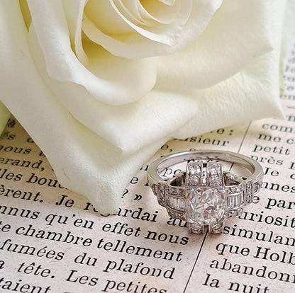 Art Deco Old Mine Cut Diamond Cluster Engagement Ring
