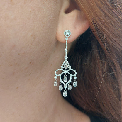 Briolette Cut Diamond Chandelier Drop Earrings, 7.23 carat total