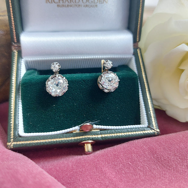 Edwardian Antique 2.60ct Old Cut Diamond Earrings