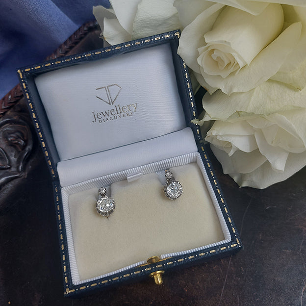 Antique Edwardian 2.60ct Old Cut Diamond Earrings
