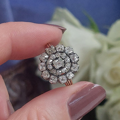 Antique Georgian 3.50ct Old Mine Cut Diamond Cluster Engagement Ring