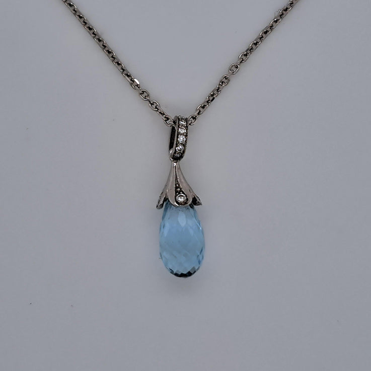 Briolette Cut Aquamarine and Diamond Pendant