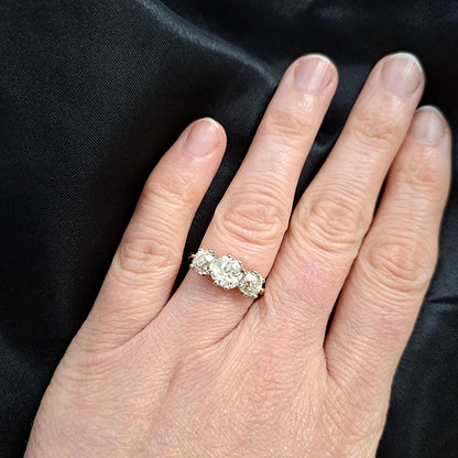 3.17ct Old Mine Cut Diamond Trilogy Engagement Ring in 18ct Yellow Gold