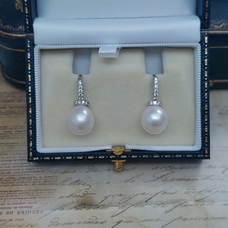 Freshwater Pearl and Diamond Drop Earrings