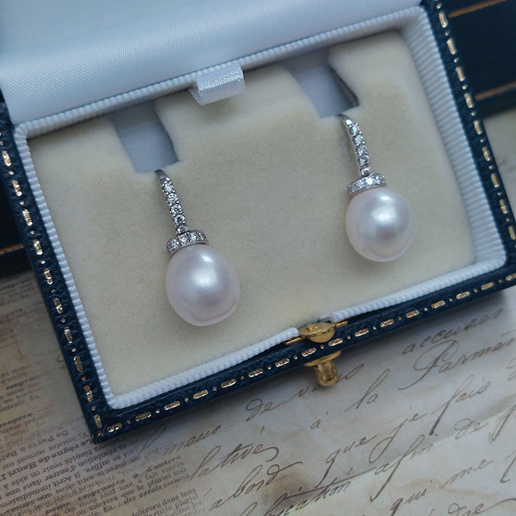 Freshwater Pearl and Diamond Drop Earrings