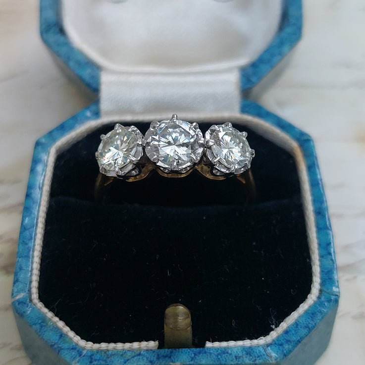 Vintage 2ct Diamond Three Stone Engagement Ring in Platinum and 18ct Yellow Gold