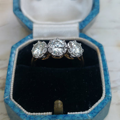 Vintage 2ct Diamond Three Stone Engagement Ring in Platinum and 18ct Yellow Gold