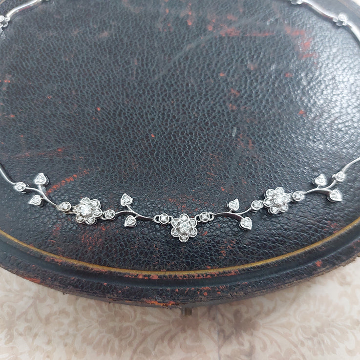 Diamond Set Flower Cluster Necklace, 1 carat total