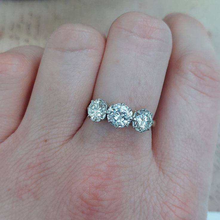 Vintage Diamond Three Stone Engagement Ring, 2 carat total