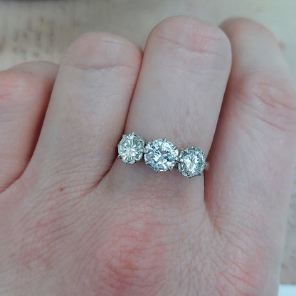 Vintage Diamond Three Stone Engagement Ring, 2 carat total