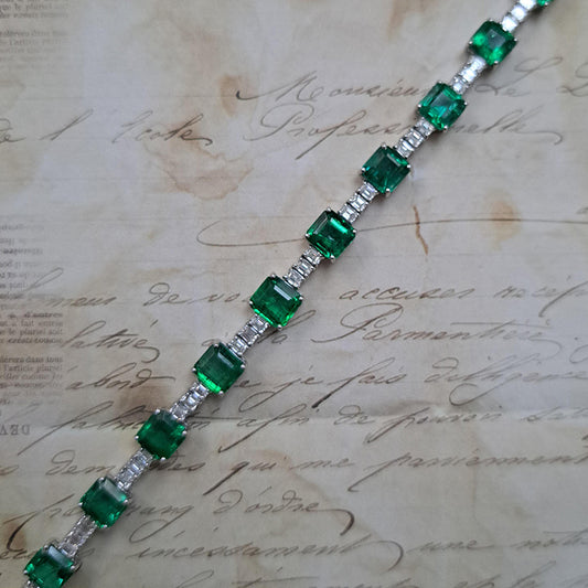 11.42ct Octagonal Cut Emerald and Baguette Diamond Line Bracelet