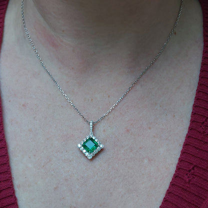Modern 2.11ct Square Cut Emerald and Diamond Pendant