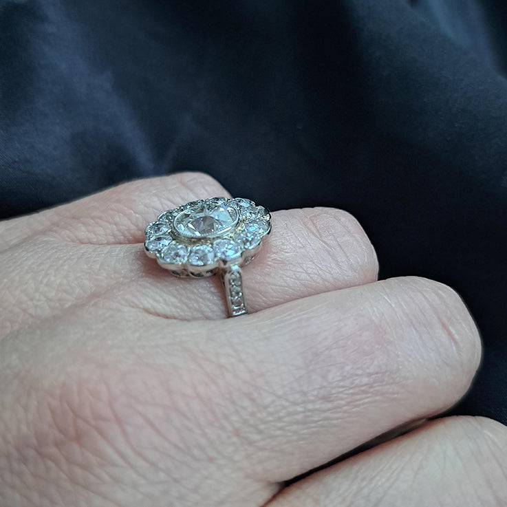 Antique Old Cushion Cut Diamond Cluster Ring, 3.63 carat total