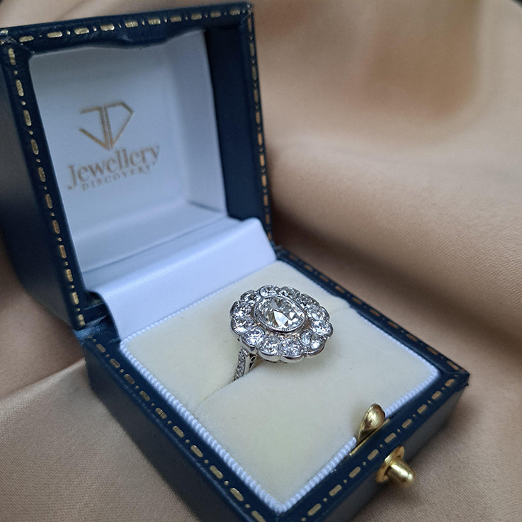 Antique Old Cushion Cut Diamond Cluster Ring, 3.63 carat total