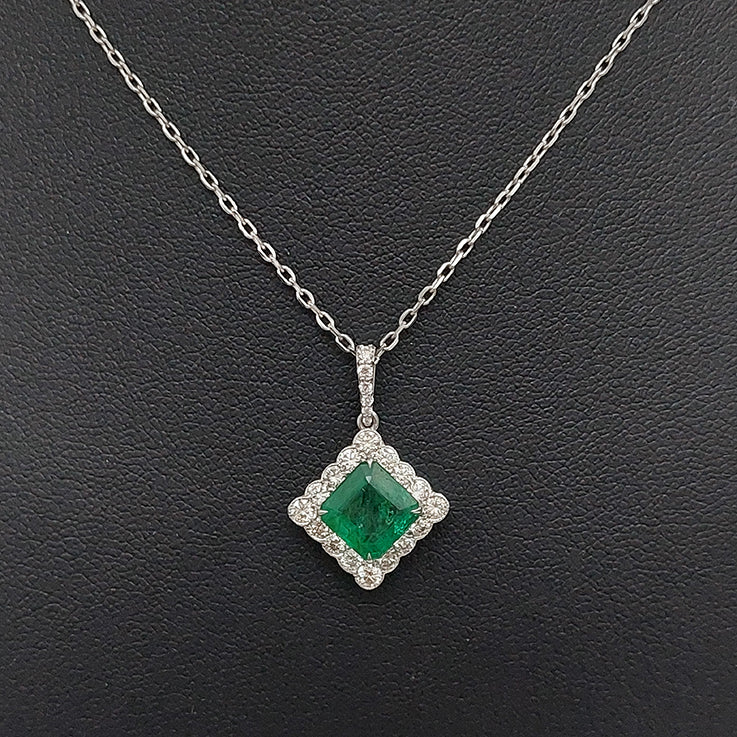 Modern 2.11ct Square Cut Emerald and Diamond Pendant
