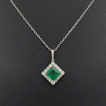 Modern 2.11ct Square Cut Emerald and Diamond Pendant