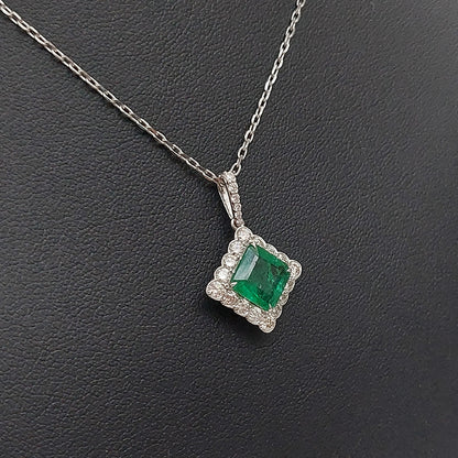 Modern 2.11ct Square Cut Emerald and Diamond Pendant