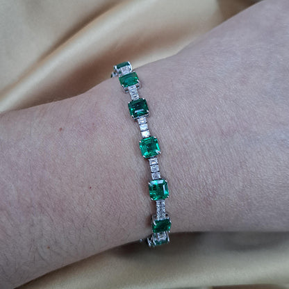 11.42ct Octagonal Cut Emerald and Baguette Diamond Line Bracelet