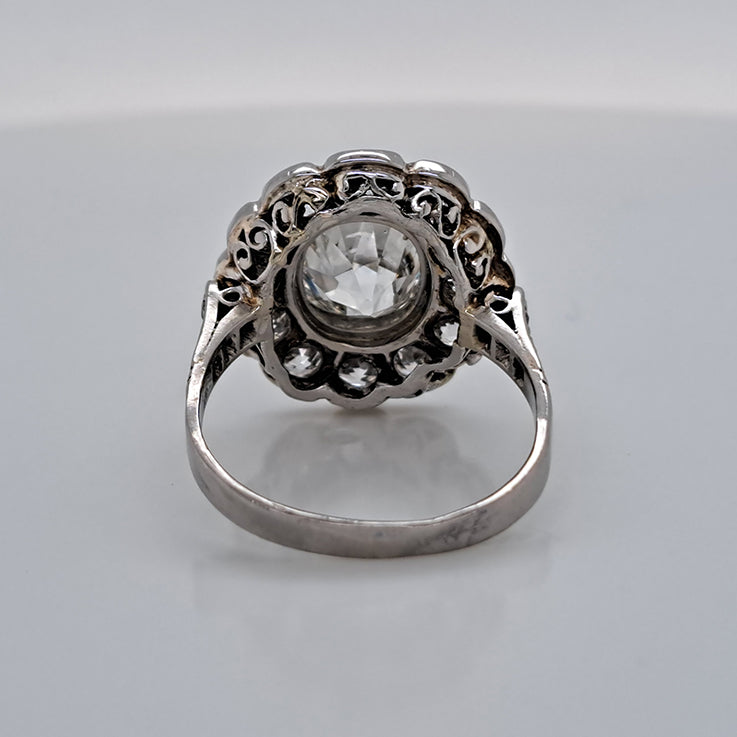 Antique Old Cushion Cut Diamond Cluster Ring, 3.63 carat total