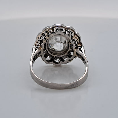 Antique Old Cushion Cut Diamond Cluster Ring, 3.63 carat total