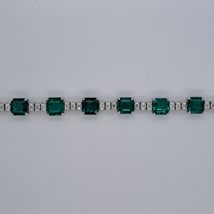 11.42ct Octagonal Cut Emerald and Baguette Diamond Line Bracelet
