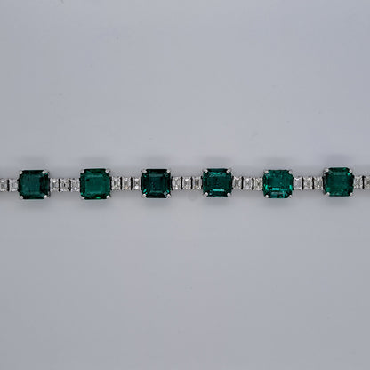 11.42ct Octagonal Cut Emerald and Baguette Diamond Line Bracelet