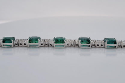 11.42ct Octagonal Cut Emerald and Baguette Diamond Line Bracelet in 18ct White Gold