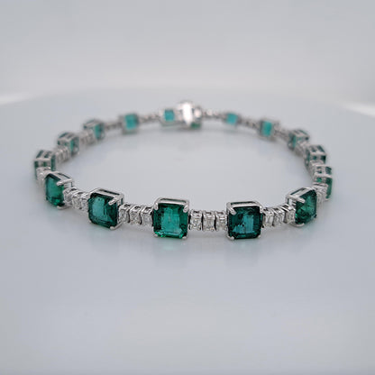 11.42ct Octagonal Cut Emerald and Baguette Diamond Line Bracelet in 18ct White Gold