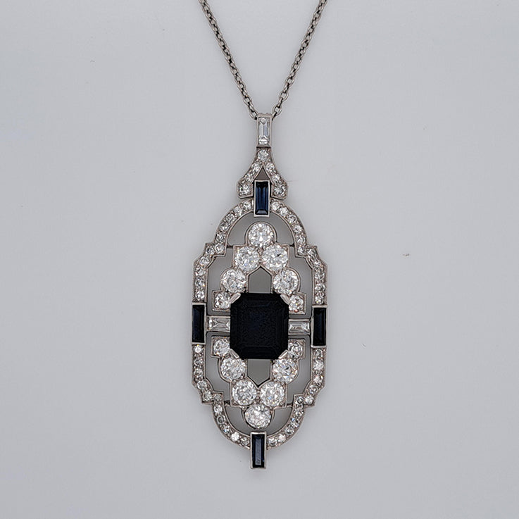 Art Deco 2ct Sapphire and Diamond Pendant in Platinum