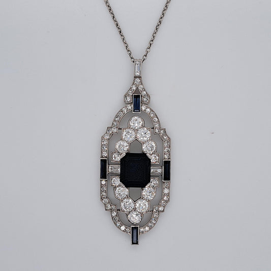 Art Deco 2ct Sapphire and Diamond Pendant in Platinum