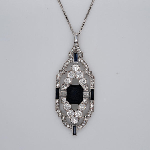 Art Deco 2ct Sapphire and Diamond Pendant in Platinum
