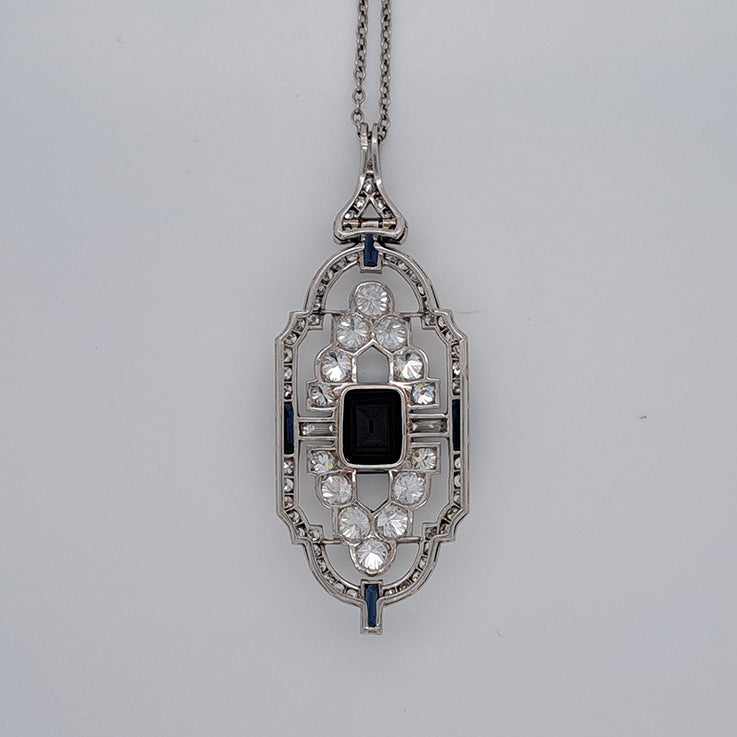 Art Deco 2ct Sapphire and Diamond Pendant in Platinum