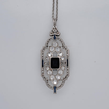 Art Deco 2ct Sapphire and Diamond Pendant in Platinum