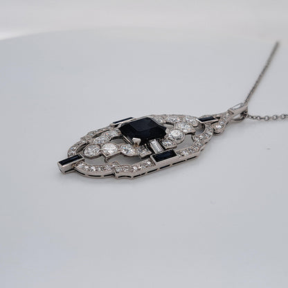 Art Deco 2ct Sapphire and Diamond Pendant in Platinum