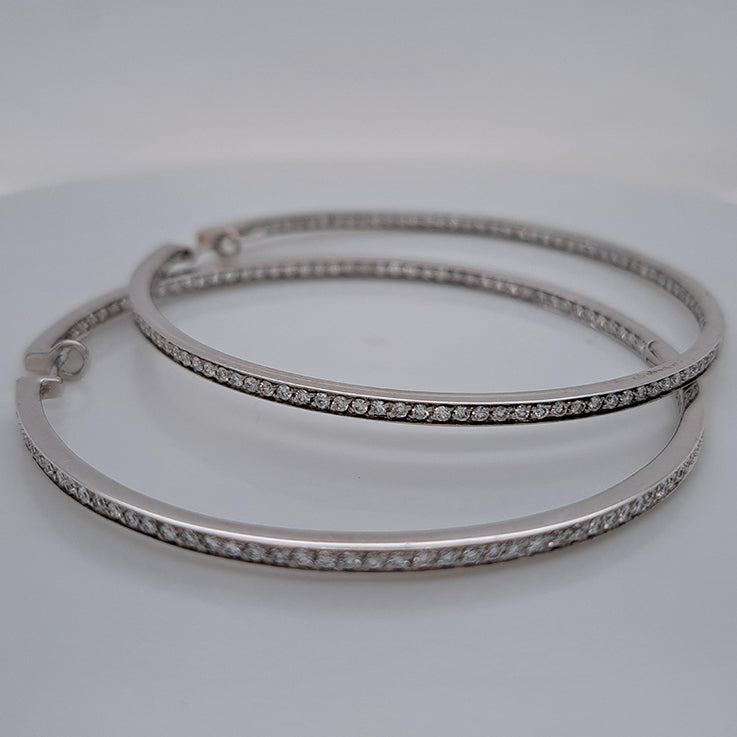 Large Pair of Vintage 3ct Diamond Hoop Earrings