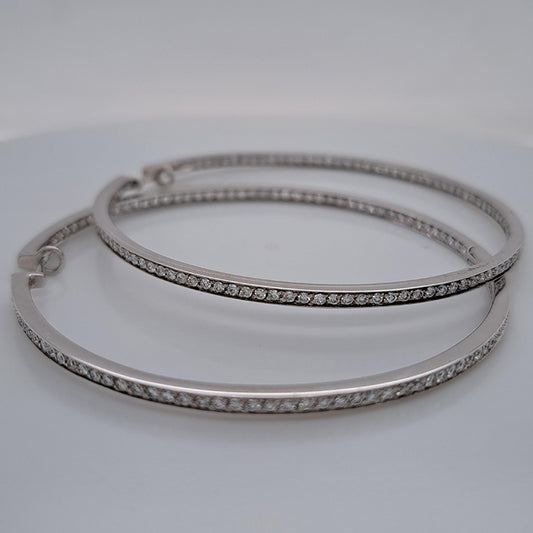 Large Pair of Vintage 3ct Diamond Hoop Earrings