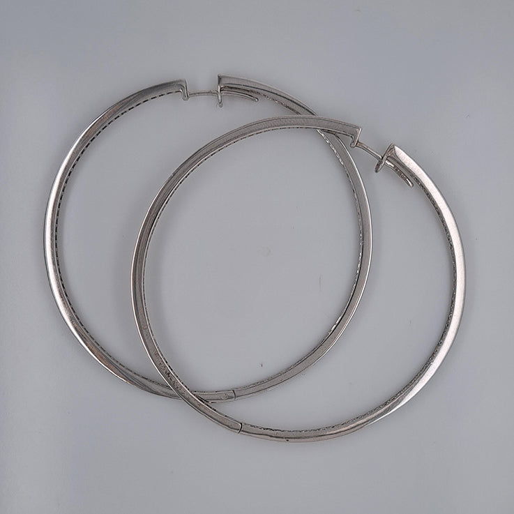 Large Pair of Vintage 3ct Diamond Hoop Earrings