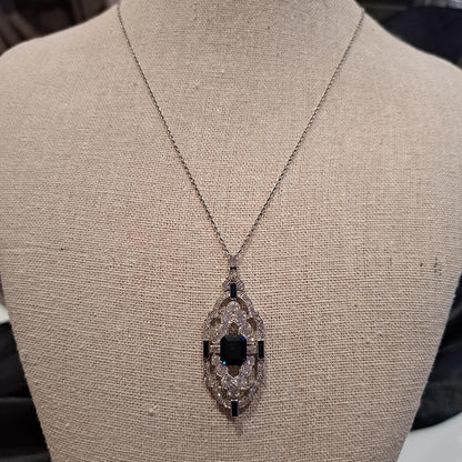 Art Deco 2ct Sapphire and Diamond Pendant in Platinum