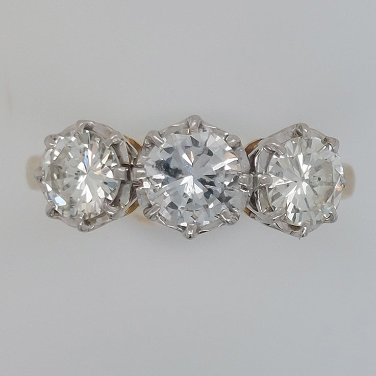 Vintage Diamond Three Stone Engagement Ring, 2 carat total