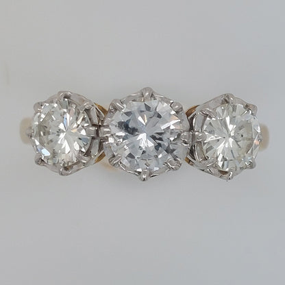 Vintage Diamond Three Stone Engagement Ring, 2 carat total